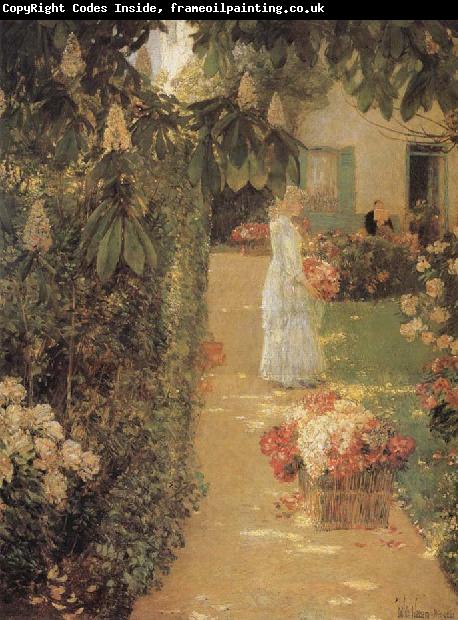 Childe Hassam Gathering Flowers in a French Garden